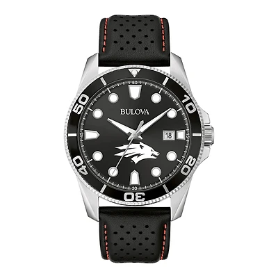 Men's Bulova Black Nevada Wolf Pack Corporate Collection Leather Strap Watch