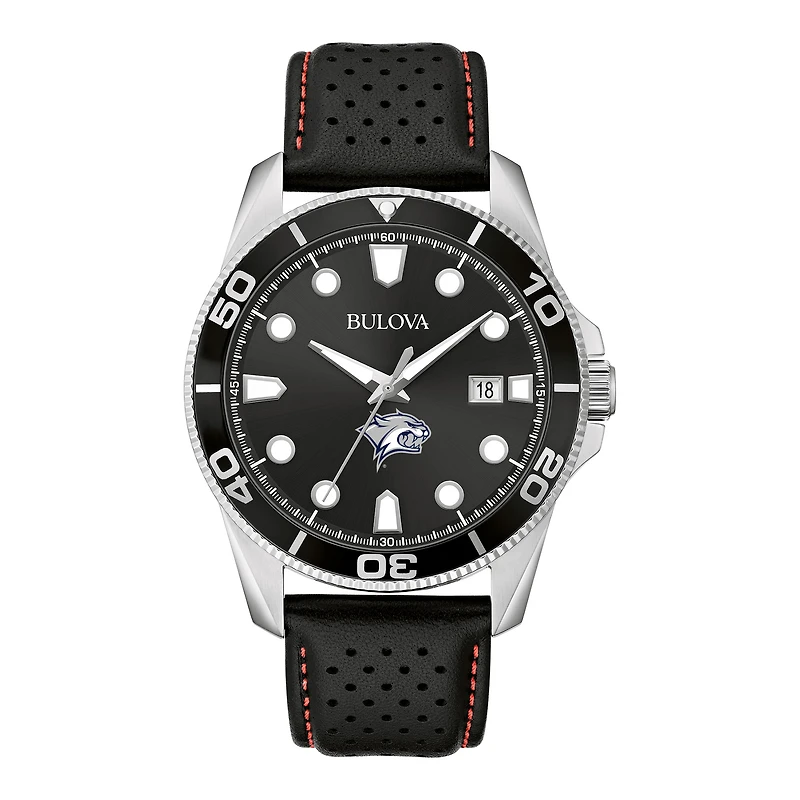 Men's Bulova Black New Hampshire Wildcats Corporate Collection Leather Strap Watch