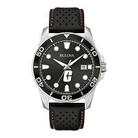 Men's Bulova Black Charlotte 49ers Corporate Collection Leather Strap Watch