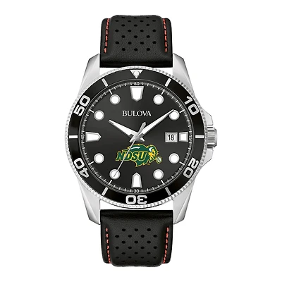 Men's Bulova Black NDSU Bison Corporate Collection Leather Strap Watch