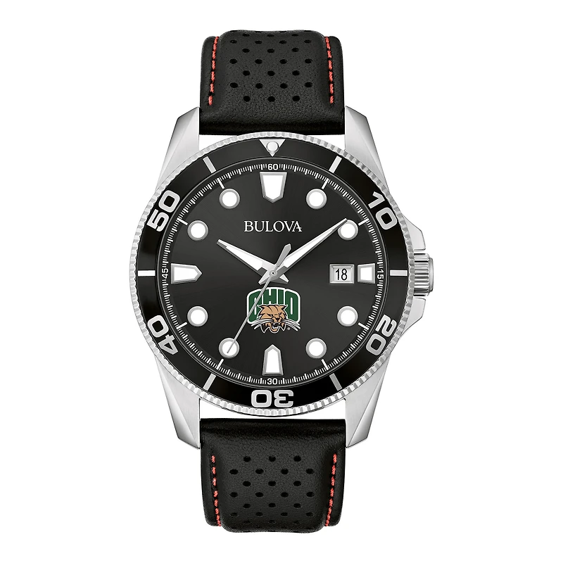 Men's Bulova Black Ohio Bobcats Corporate Collection Leather Strap Watch
