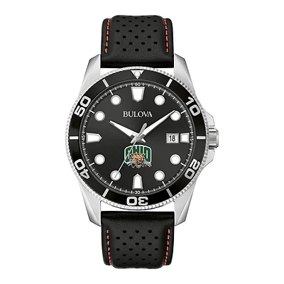 Men's Bulova Black Ohio Bobcats Corporate Collection Leather Strap Watch