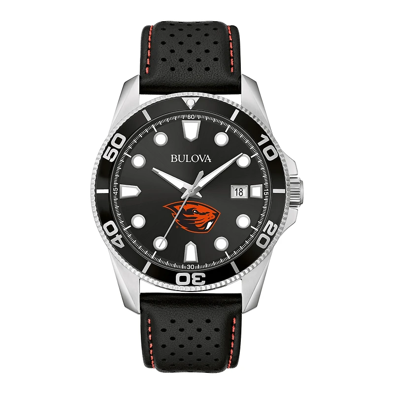 Men's Bulova Black Oregon State Beavers Corporate Collection Leather Strap Watch