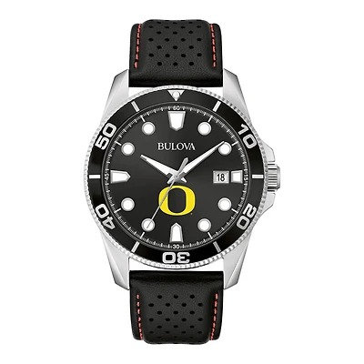 Men's Bulova Black Oregon Ducks Corporate Collection Leather Strap Watch