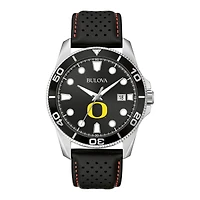 Men's Bulova Black Oregon Ducks Corporate Collection Leather Strap Watch
