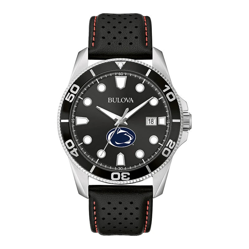 Men's Bulova Black Penn State Nittany Lions Corporate Collection Leather Strap Watch