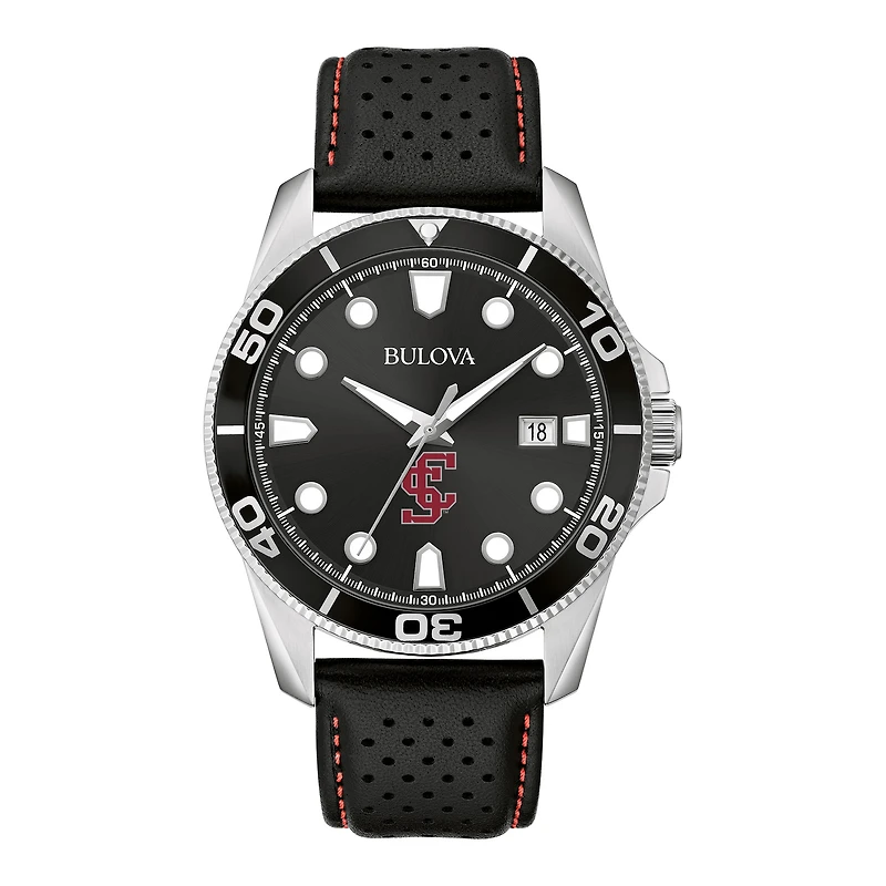 Men's Bulova Black Santa Clara Broncos Corporate Collection Leather Strap Watch