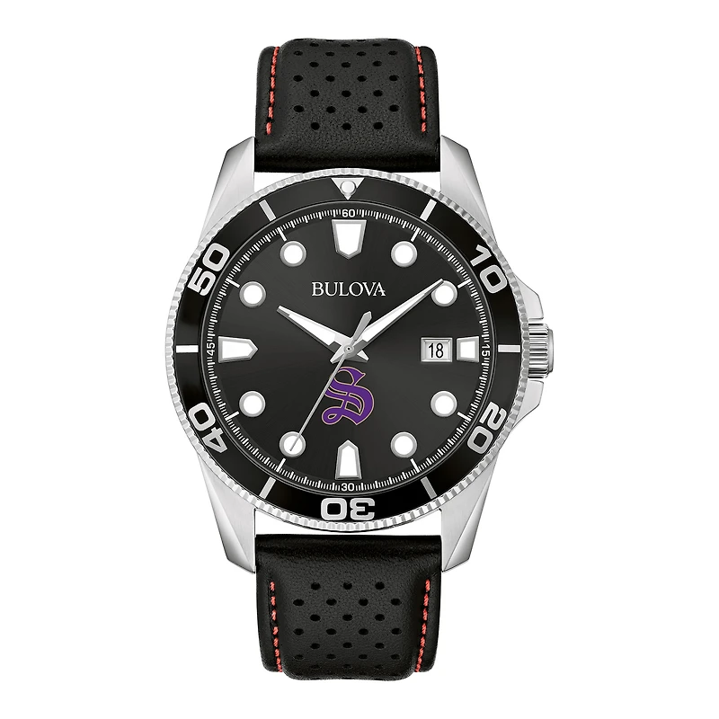 Men's Bulova Black Sewanee Tigers Corporate Collection Leather Strap Watch
