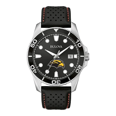 Men's Bulova Black Southern Miss Golden Eagles Corporate Collection Leather Strap Watch