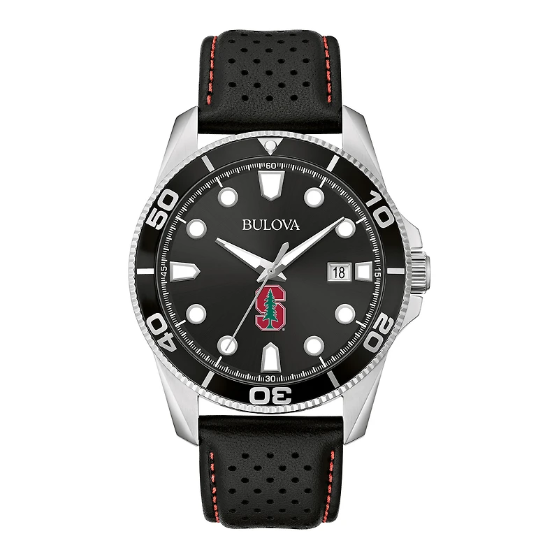 Men's Bulova Black Stanford Cardinal Corporate Collection Leather Strap Watch