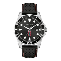 Men's Bulova Black Stanford Cardinal Corporate Collection Leather Strap Watch
