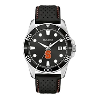 Men's Bulova Black Syracuse Orange Corporate Collection Leather Strap Watch
