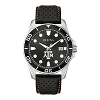 Men's Bulova Black Texas A&M Aggies Corporate Collection Leather Strap Watch
