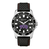 Men's Bulova Black TCU Horned Frogs Corporate Collection Leather Strap Watch