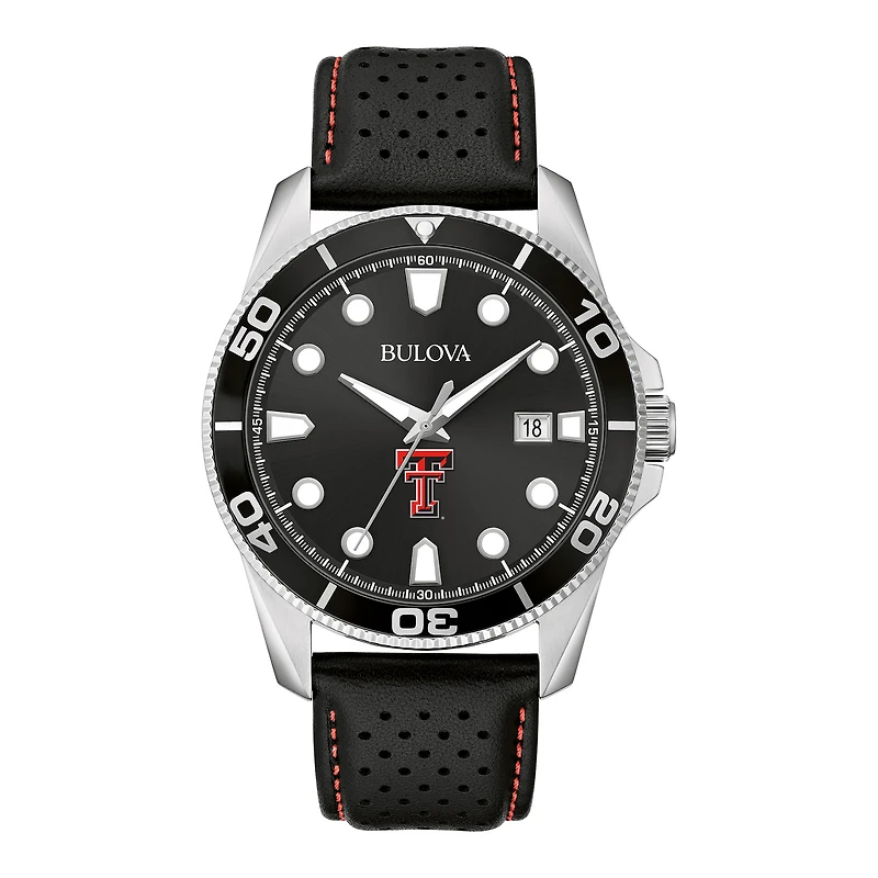 Men's Bulova Black Texas Tech Red Raiders Corporate Collection Leather Strap Watch