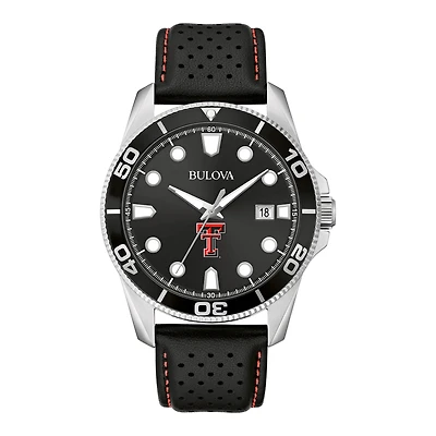 Men's Bulova Black Texas Tech Red Raiders Corporate Collection Leather Strap Watch