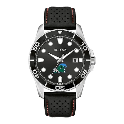 Men's Bulova Black Tulane Green Wave Corporate Collection Leather Strap Watch