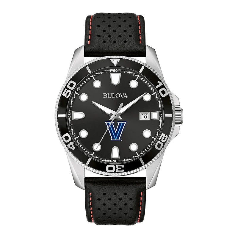 Men's Bulova Black Villanova Wildcats Corporate Collection Leather Strap Watch