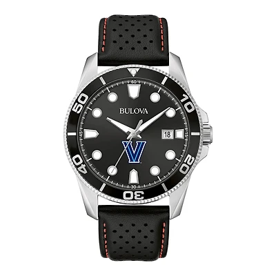 Men's Bulova Black Villanova Wildcats Corporate Collection Leather Strap Watch