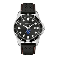 Men's Bulova Black Villanova Wildcats Corporate Collection Leather Strap Watch