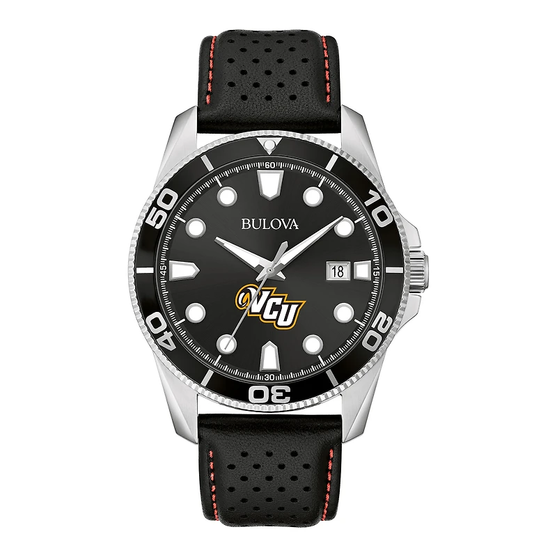 Men's Bulova Black VCU Rams Corporate Collection Leather Strap Watch