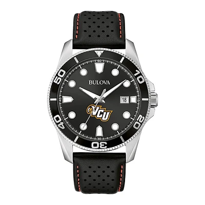 Men's Bulova Black VCU Rams Corporate Collection Leather Strap Watch