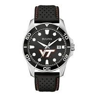Men's Bulova Black Virginia Tech Hokies Corporate Collection Leather Strap Watch