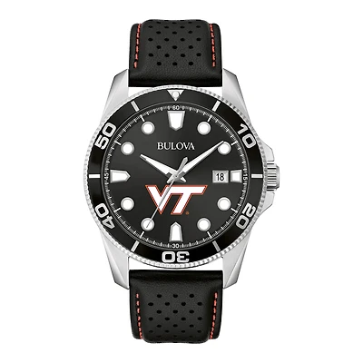 Men's Bulova Black Virginia Tech Hokies Corporate Collection Leather Strap Watch