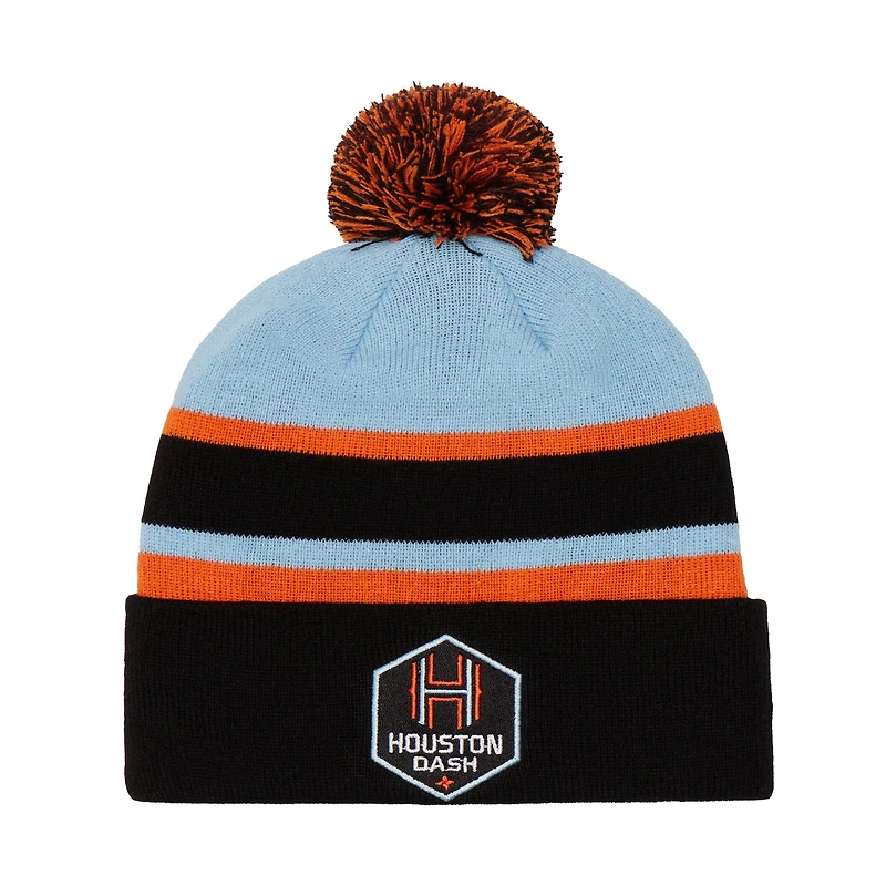 Black Houston Dash Cuffed Knit Hat with Pom