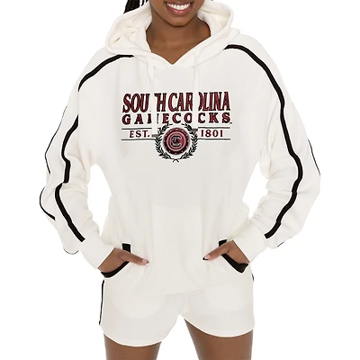 Women's Gameday Couture Cream South Carolina Gamecocks Down, Set, Go Pullover Hoodie and Shorts Set
