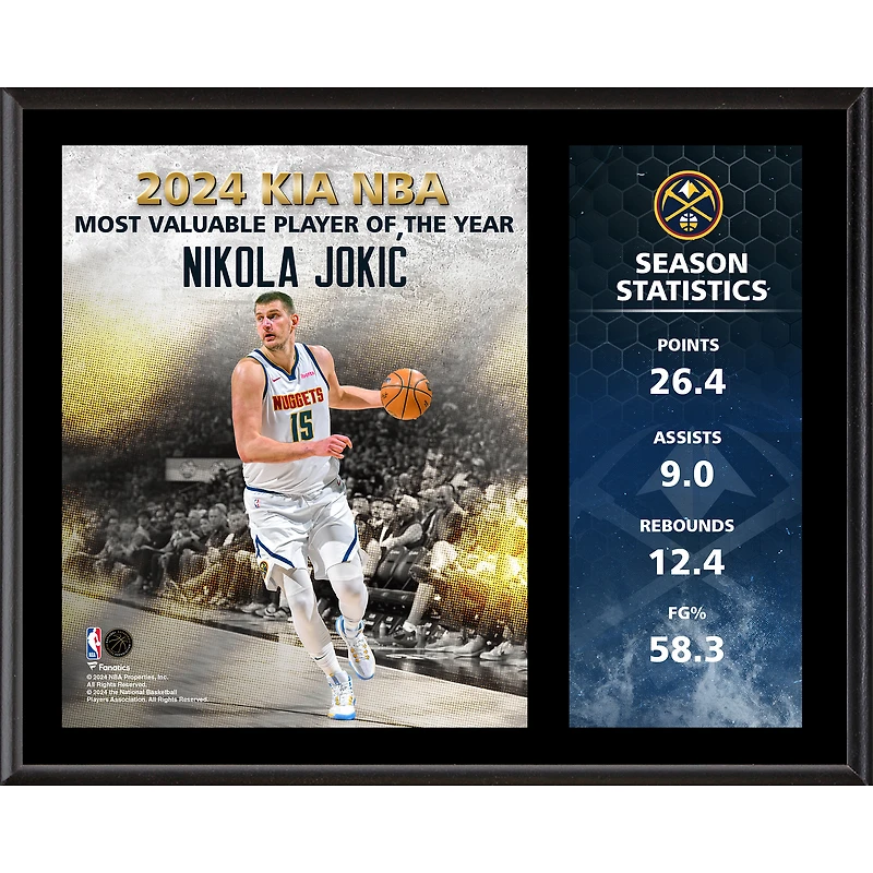 Nikola Jokic Denver Nuggets 12"x 15" 2024 NBA MVP Sublimated Plaque