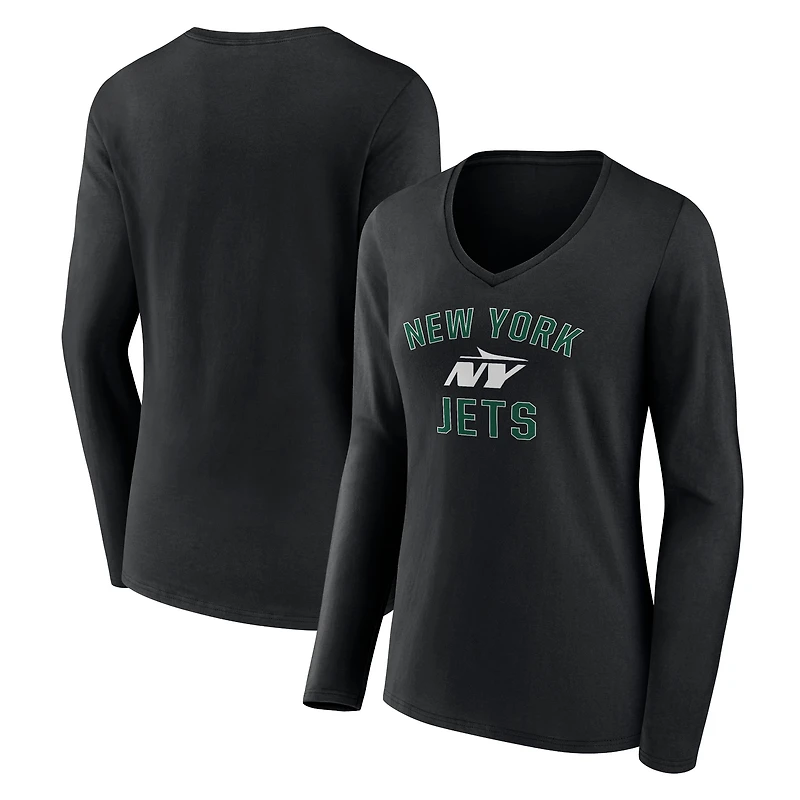 Women's Black New York Jets Victory Arch Long Sleeve V-Neck T-Shirt