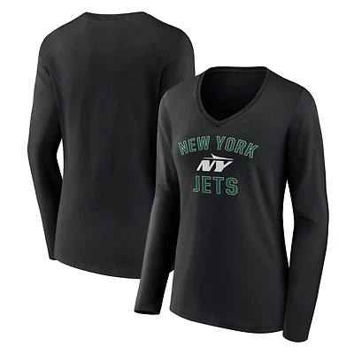 Women's Black New York Jets Victory Arch Long Sleeve V-Neck T-Shirt