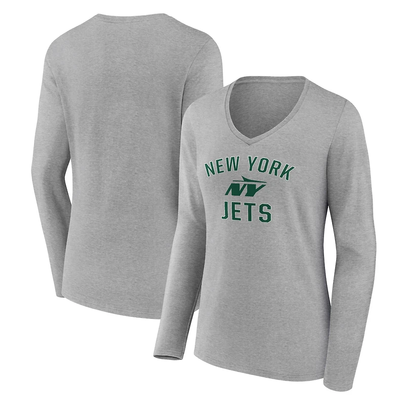 Women's Gray New York Jets Victory Arch Long Sleeve V-Neck T-Shirt