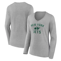 Women's Gray New York Jets Victory Arch Long Sleeve V-Neck T-Shirt