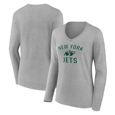 Women's Gray New York Jets Victory Arch Long Sleeve V-Neck T-Shirt