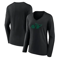 Women's Black New York Jets Secondary Logo Long Sleeve V-Neck T-Shirt