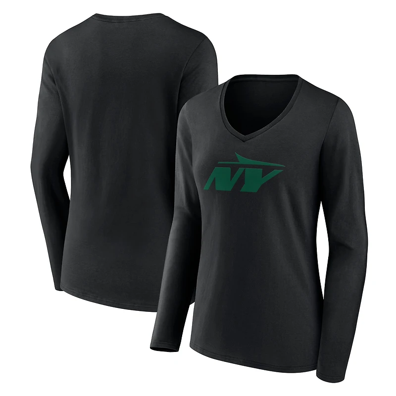 Women's Black New York Jets Secondary Logo Long Sleeve V-Neck T-Shirt