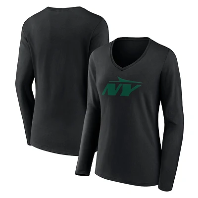 Women's Black New York Jets Secondary Logo Long Sleeve V-Neck T-Shirt