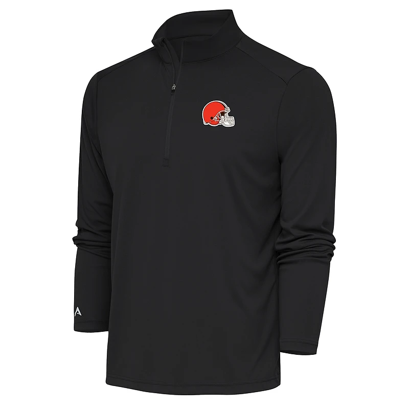 Men's Antigua  Black Cleveland Browns Tribute Quarter-Zip Pullover Top