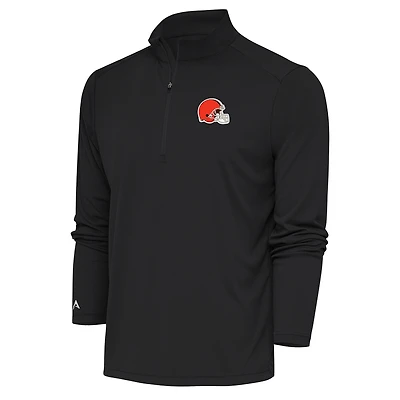 Men's Antigua Black Cleveland Browns Tribute Quarter-Zip Pullover Top
