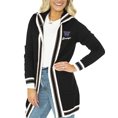 Women's Gameday Couture Black Washington Huskies Stripe Detail Tri-Blend Hoodie Cardigan Sweater