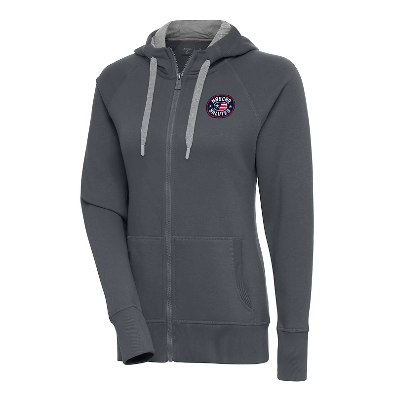 Women's Antigua Charcoal NASCAR Salutes Victory Full-Zip Hoodie