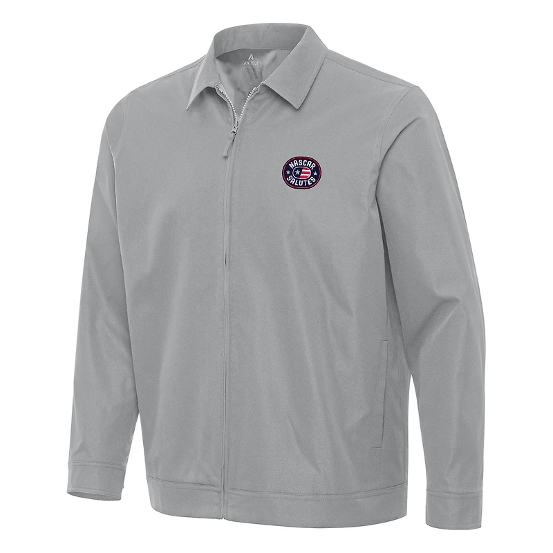 Men's Antigua  Gray NASCAR Salutes Pivot Full-Zip Jacket