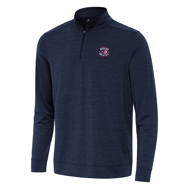 Men's Antigua Heather Navy NASCAR Salutes Bright Quarter-Zip Pullover Top