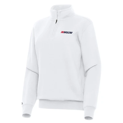 Women's Antigua White NASCAR Patriotic Victory Quarter-Zip Jacket