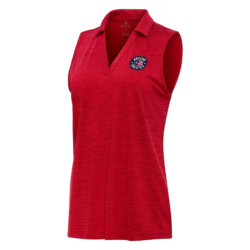 Women's Antigua Heather Red NASCAR Salutes Layout Sleeveless Polo
