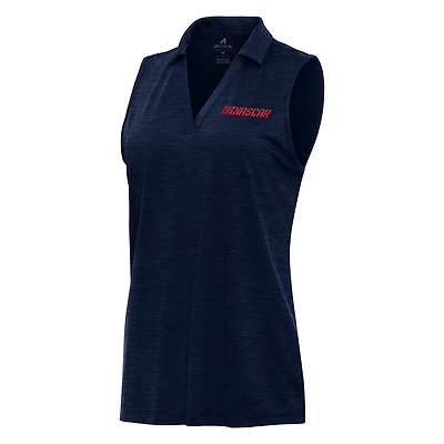 Women's Antigua Heather Navy NASCAR Patriotic Layout Sleeveless Polo