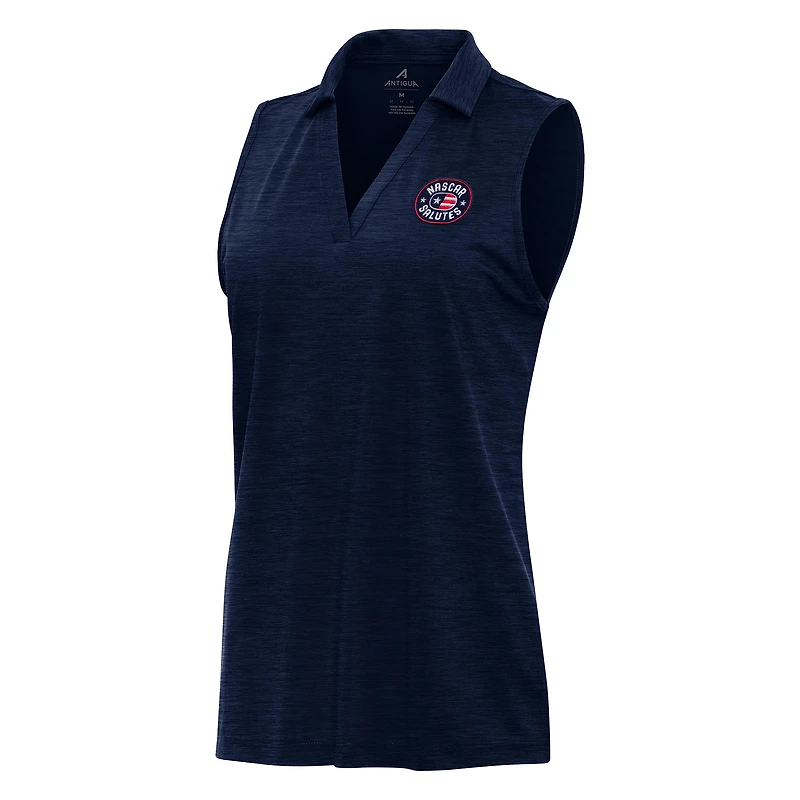 Women's Antigua  Heather Navy NASCAR Salutes Layout Sleeveless Polo