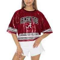 Women's Gameday Couture Crimson Alabama Crimson Tide Sequin Striped Cropped Fashion Jersey T-Shirt